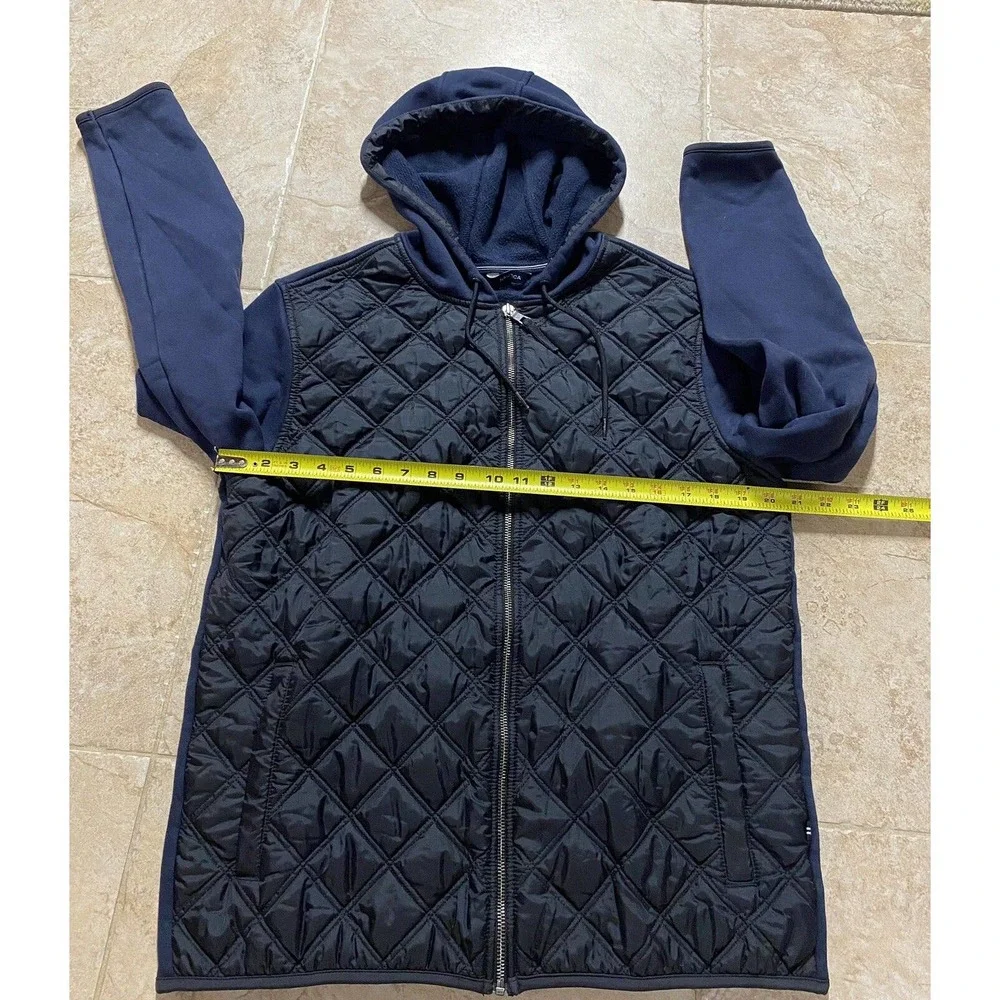 Vintage Nautica Mens Quilted Hoodie Vest Sweatshirt Full Zip Size Medium Blue
